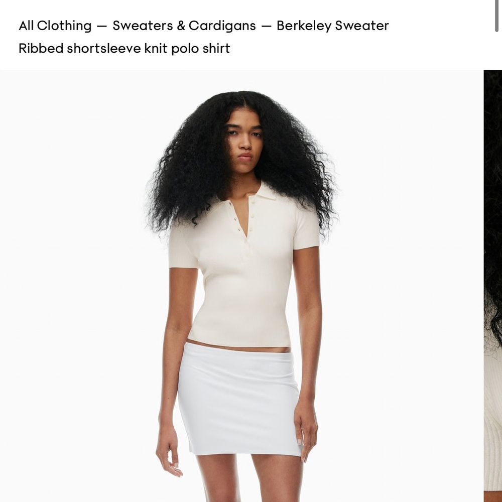 Aritzia Ribbed shortsleeve knit polo shirt  Ivory Ribbed Knit Button-Up XS